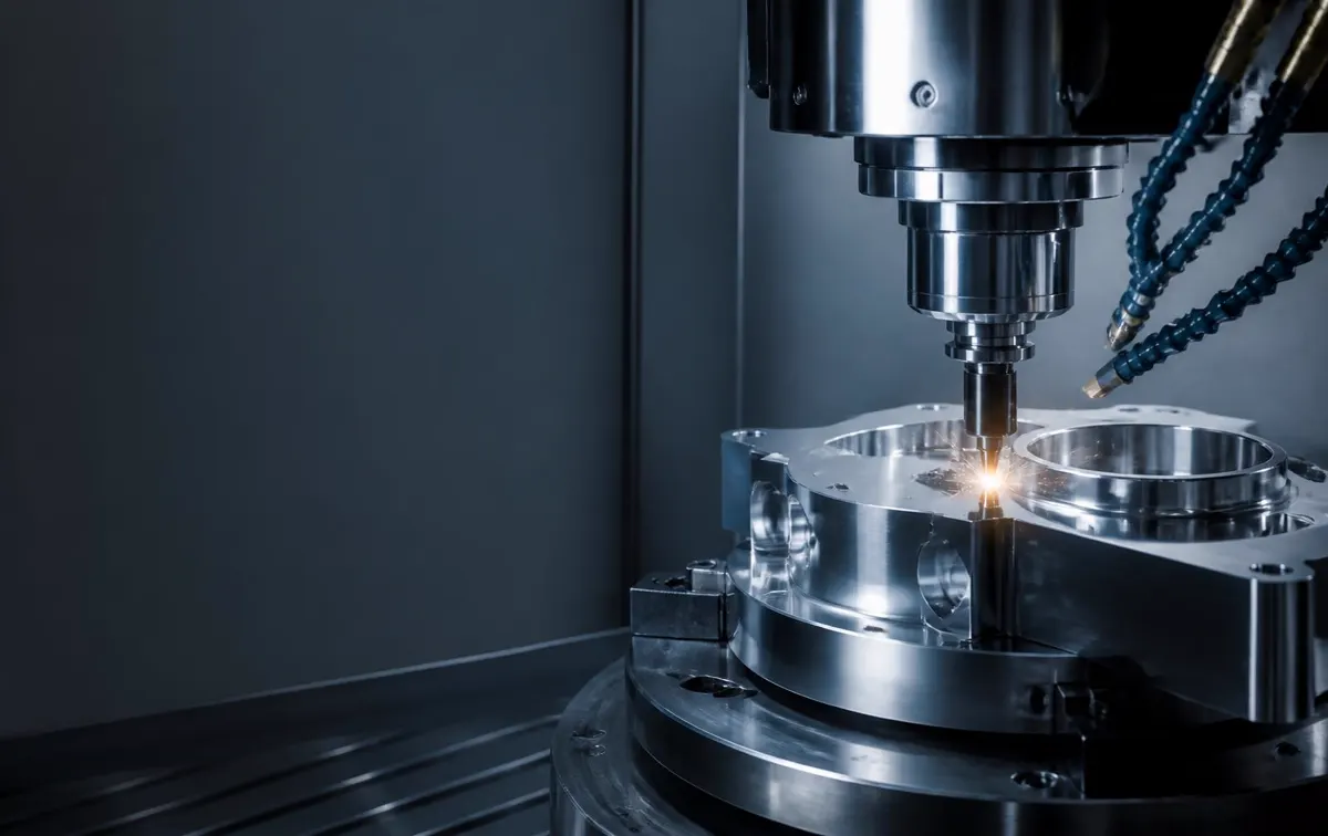 Centro de maquinado CNC de alta precisión mecanizando una pieza metálica en una instalación industrial moderna